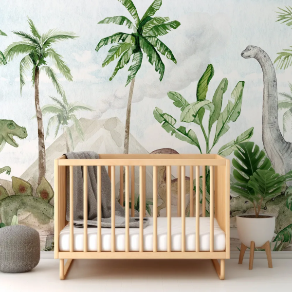 Papel de Parede Aquarela Dinossauro e rvores MP