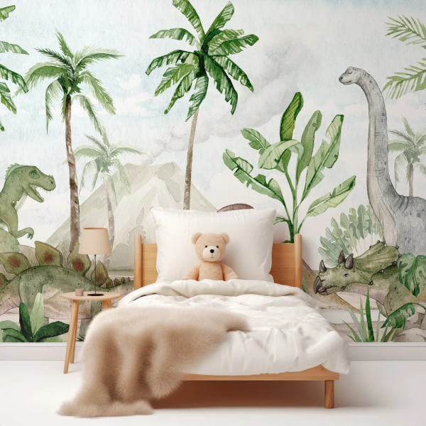 Papel de Parede Aquarela Dinossauro e rvores MP