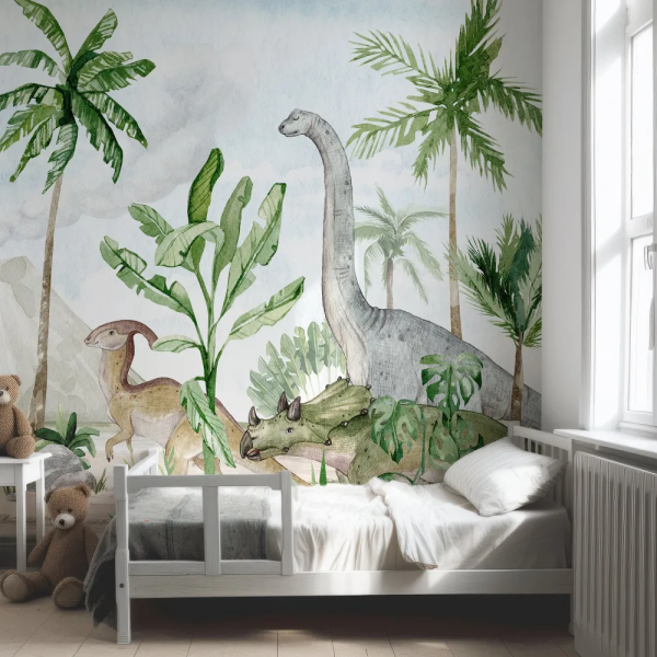Papel de Parede Aquarela Dinossauro e rvores MP