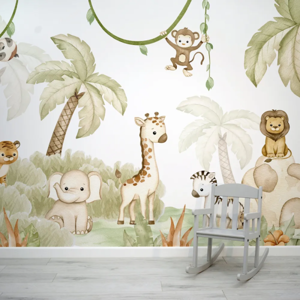 Papel de Parede Aquarela Animais da Selva MP