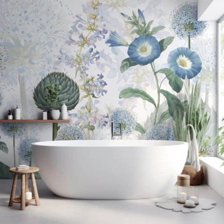 Papel de Parede Aquarela Floral Azul e Verde MP