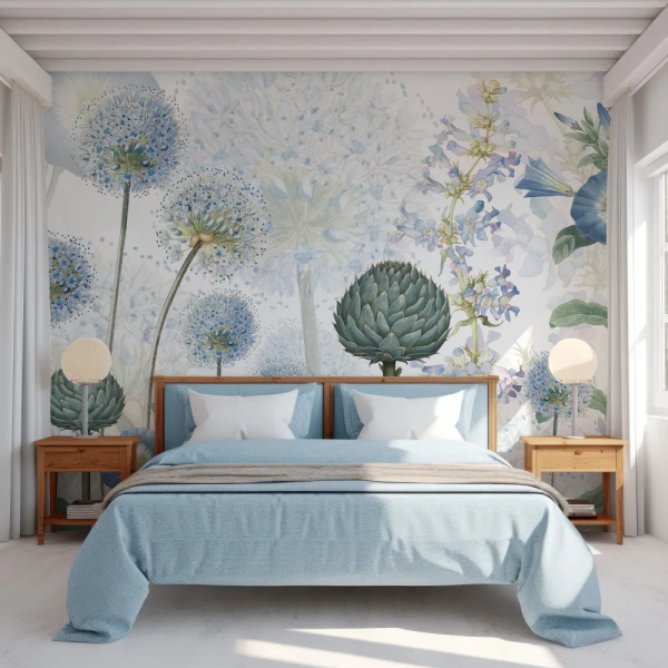 Papel de Parede Aquarela Floral Azul e Verde MP