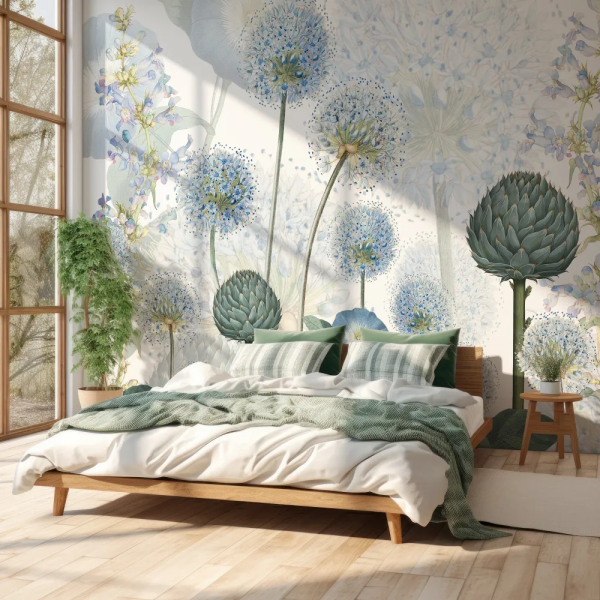 Papel de Parede Aquarela Floral Azul e Verde MP