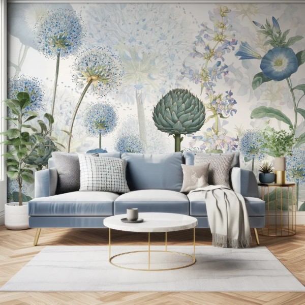 Papel de Parede Aquarela Floral Azul e Verde MP