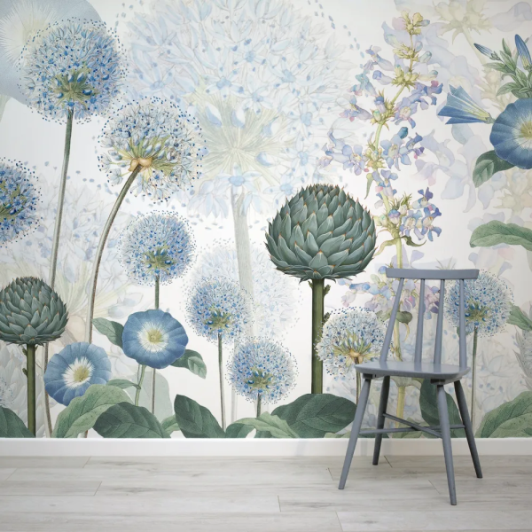 Papel de Parede Aquarela Floral Azul e Verde MP