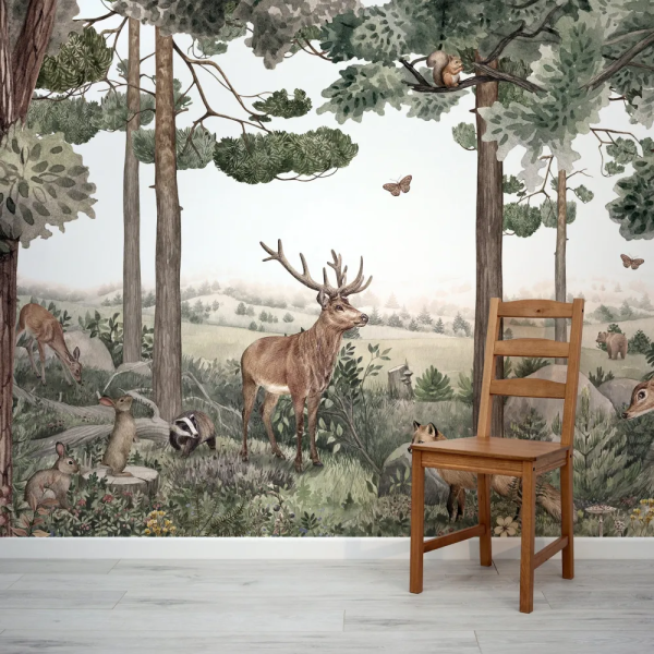 Papel de Parede Infantil Animais da Floresta Marrom MP