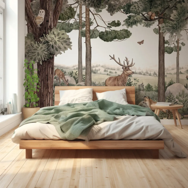 Papel de Parede Infantil Animais da Floresta Marrom MP