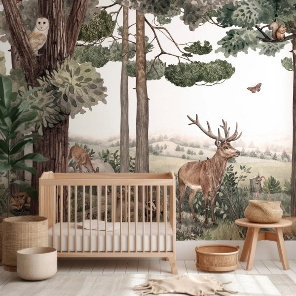 Papel de Parede Infantil Animais da Floresta Marrom MP