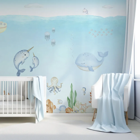 Papel de Parede Fundo do Mar Azul para Quarto Infantil MP