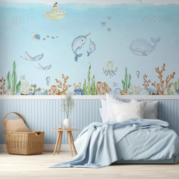Papel de Parede Fundo do Mar Azul para Quarto Infantil MP