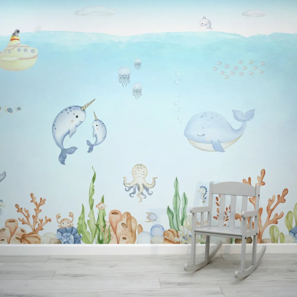 Papel de Parede Fundo do Mar Azul para Quarto Infantil MP