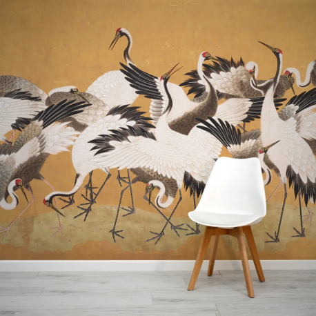 Papel de Parede Aves Grullas em Ouro MP