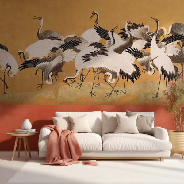 Papel de Parede Aves Grullas em Ouro MP