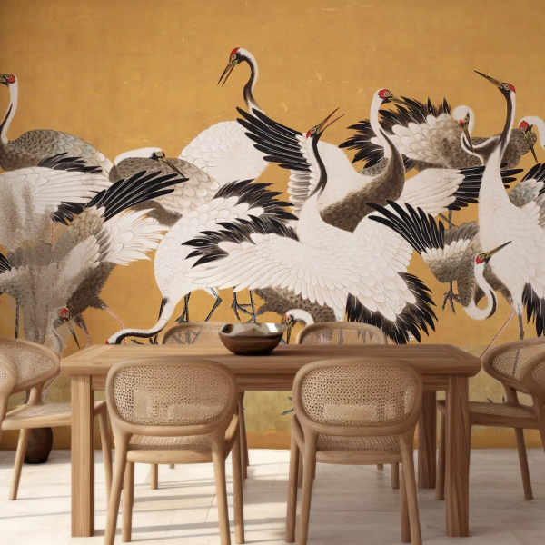 Papel de Parede Aves Grullas em Ouro MP