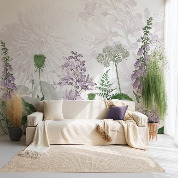 Papel de Parede Aquarela Flores de Digitalis Roxo MP