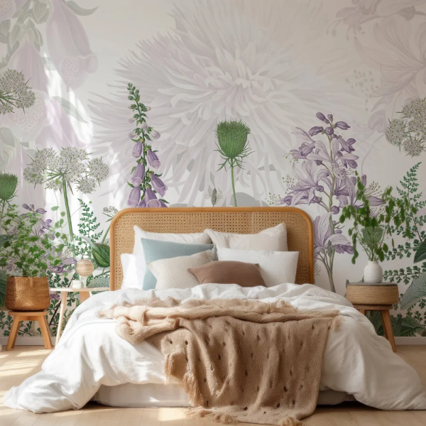 Papel de Parede Aquarela Flores de Digitalis Roxo MP