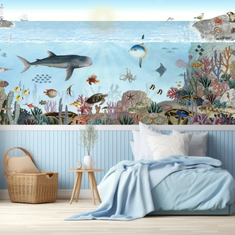 Papel de Parede Aquarela Criaturas Marinhas Infantis MP