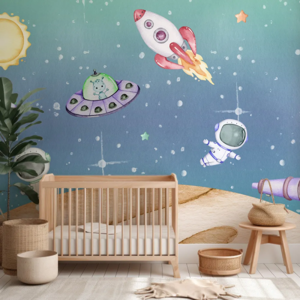 Papel de Parede Aquarela Espacial com Astronautas MP