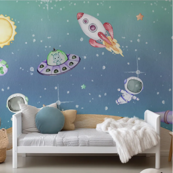 Papel de Parede Aquarela Espacial com Astronautas MP