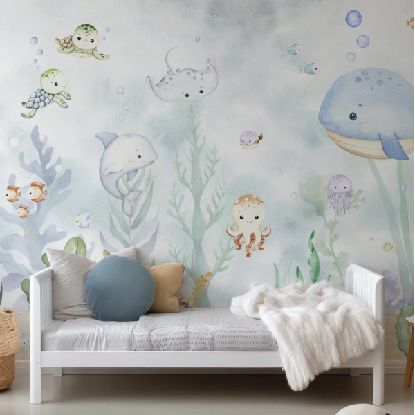 Papel de Parede Aquarela Vida Marinha Beb MP