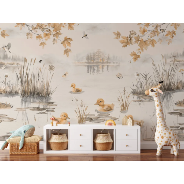 Papel de Parede Aquarela Patinhos no Outono MP