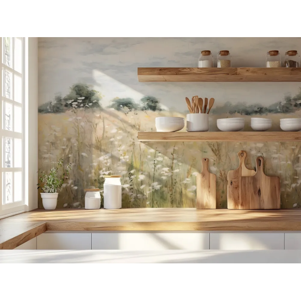 Papel de Parede Campo Nebuloso com Flores MP