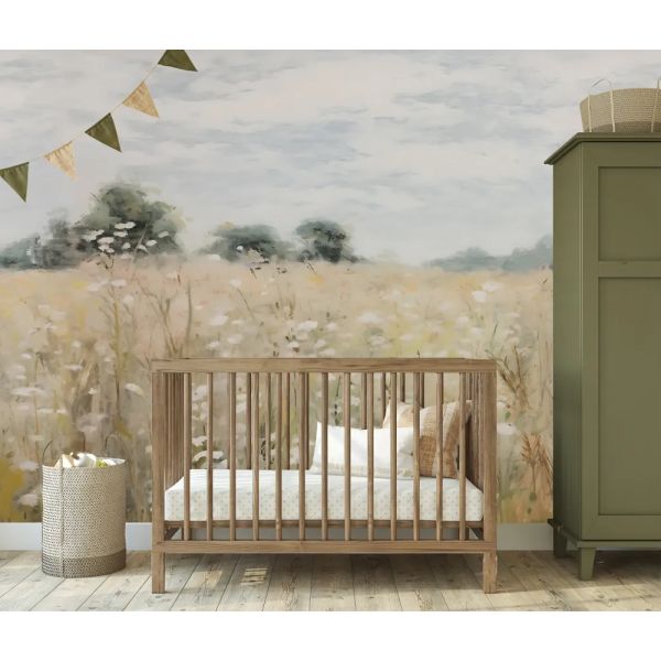 Papel de Parede Campo Nebuloso com Flores MP