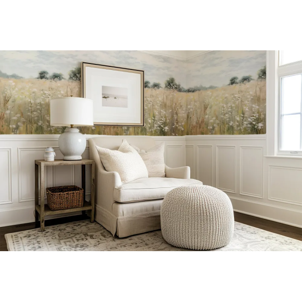 Papel de Parede Campo Nebuloso com Flores MP