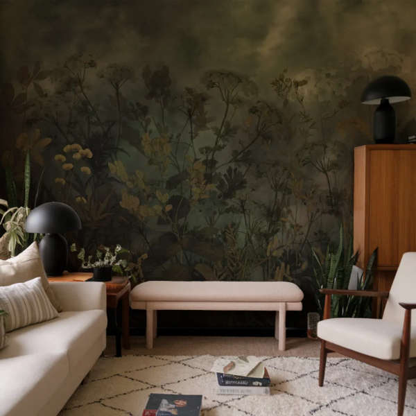 Papel de Parede Natureza Sombria com Flores Silvestres MP