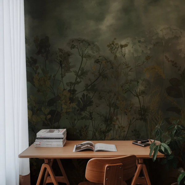 Papel de Parede Natureza Sombria com Flores Silvestres MP