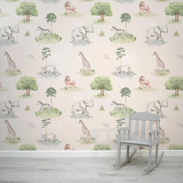 Papel de Parede Aquarela Safari com Animais MP