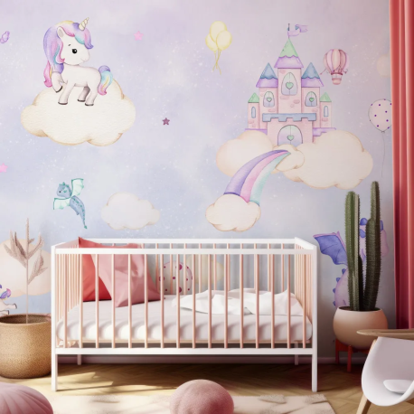 Papel de Parede Unicrnio Mgico em Tons Pastel MP