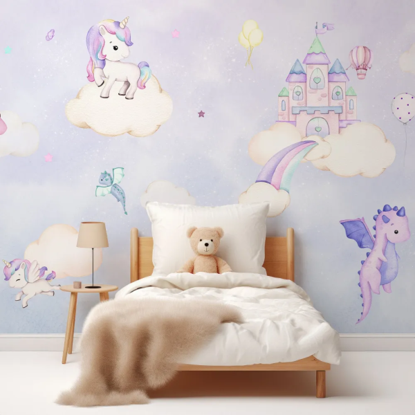 Papel de Parede Unicrnio Mgico em Tons Pastel MP
