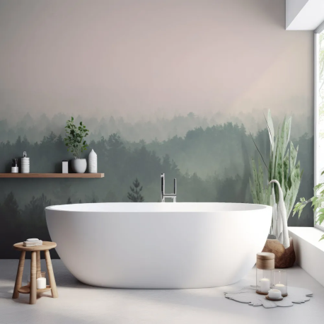 Papel de Parede Floresta Nebulosa em Verde Suave MP