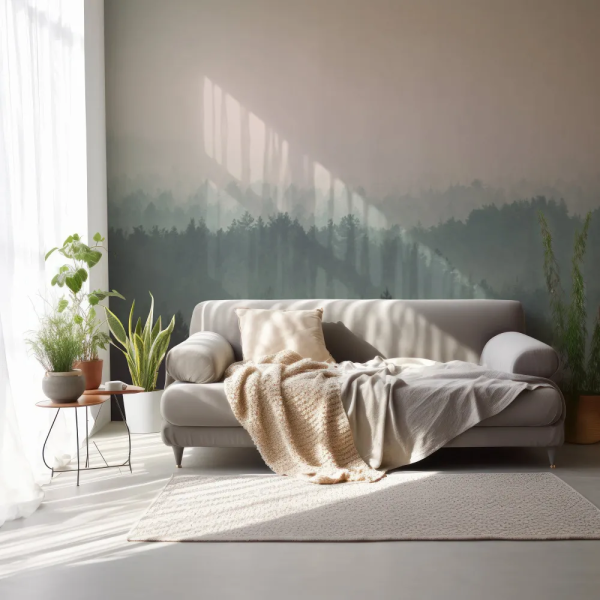 Papel de Parede Floresta Nebulosa em Verde Suave MP
