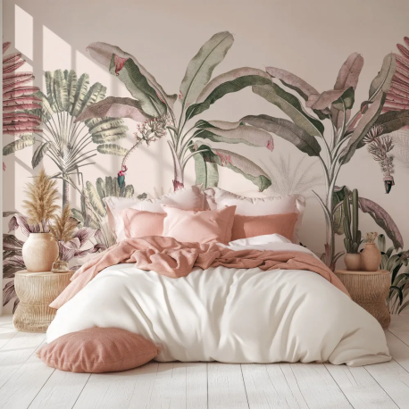Papel de Parede Jungle Vintage Rosa e Verde MP
