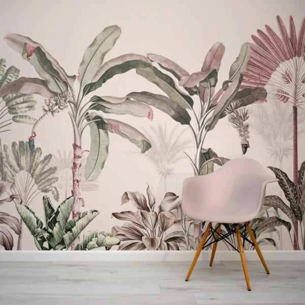 Papel de Parede Jungle Vintage Rosa e Verde MP