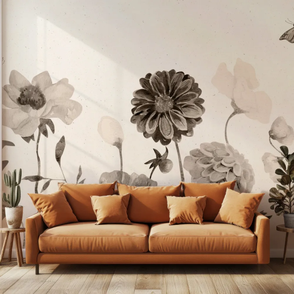Papel de Parede Flores Aquarela Monocromticas MP