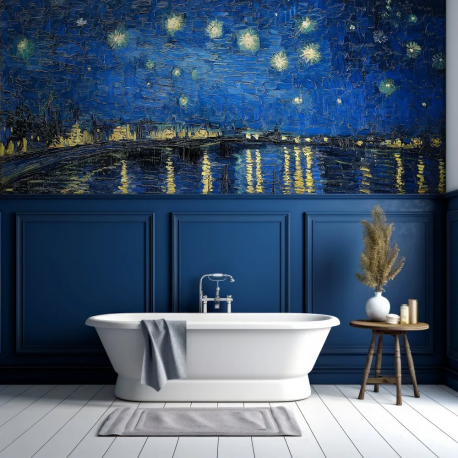 Papel de Parede Pintura a leo de Estrelas Sobre um Rio MP