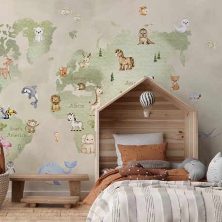 Papel de Parede Mapa Infantil Aquarela MP