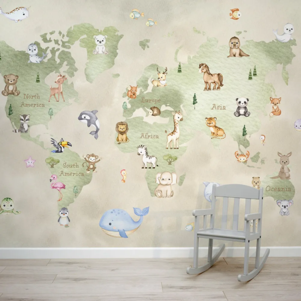 Papel de Parede Mapa Infantil Aquarela MP