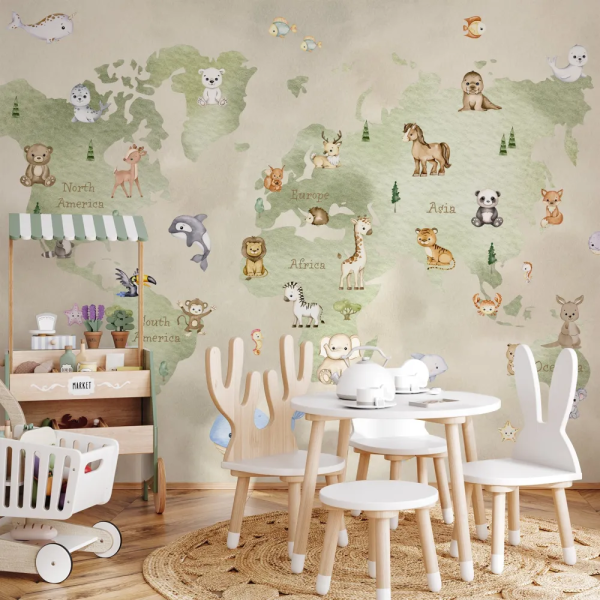 Papel de Parede Mapa Infantil Aquarela MP