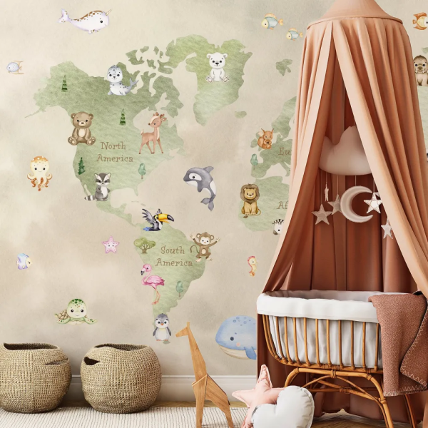 Papel de Parede Mapa Infantil Aquarela MP
