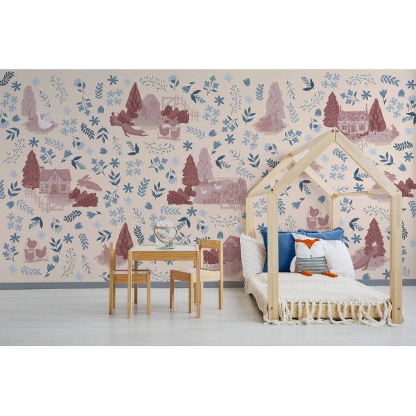 Papel de Parede Animais do Campo em Vermelho e Azul MP