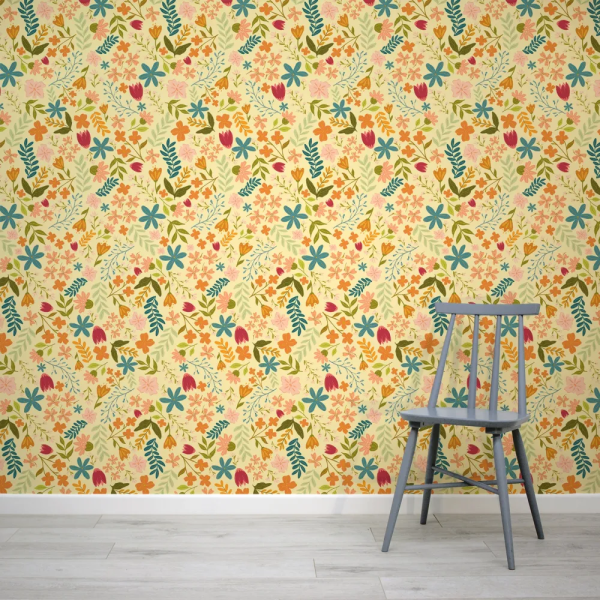 Papel de Parede Floral Alegre Amarelo MP