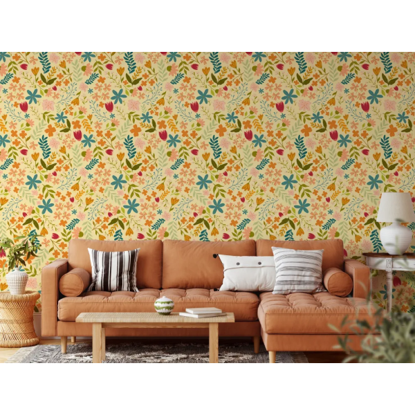 Papel de Parede Floral Alegre Amarelo MP