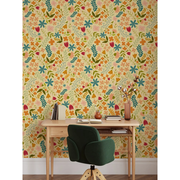 Papel de Parede Floral Alegre Amarelo MP