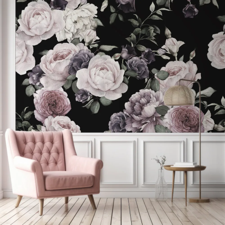 Papel de Parede Floral Escuro Rosa e Roxo MP