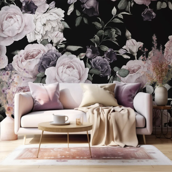 Papel de Parede Floral Escuro Rosa e Roxo MP