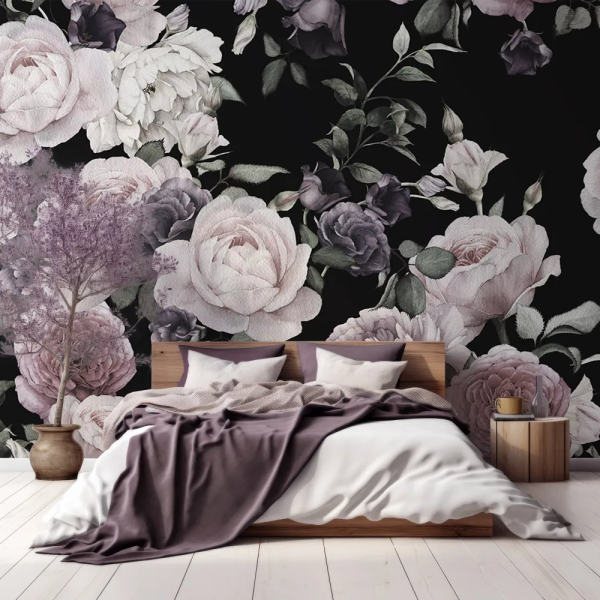 Papel de Parede Floral Escuro Rosa e Roxo MP